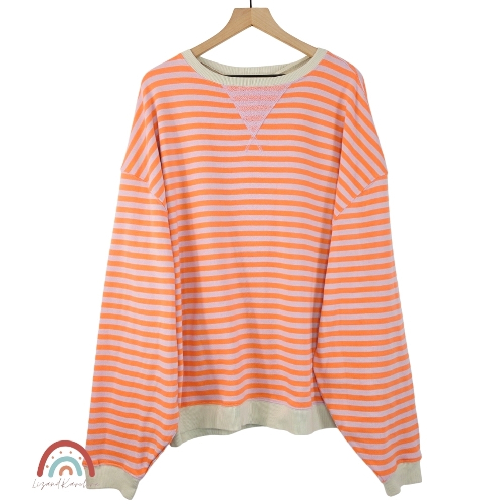 New! FP We The Free Classic Striped Oversized Crewneck in Orchid Combo - Picture 3 of 12